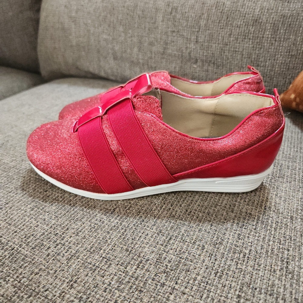 Bees Red Glitter Slip On Oxford Sneaker Comfort Flats Statement Sparkle Dorthy 6